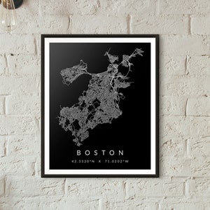 Boston City Minimalist Street Map Print (Gift for him, Gift for her, Office decor, Home Decor)