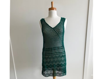 Handmade Crochet Cotton Tunic: Sleeveless Green Knit Top