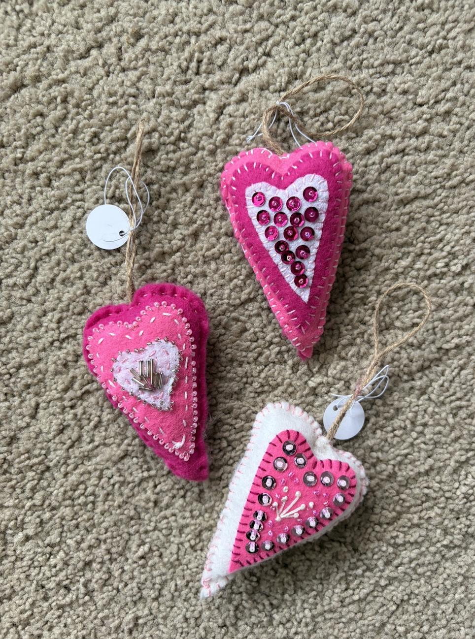 Handmade Embroidered Felt Heart Ornament: Pink Valentine's Day Decor - Etsy