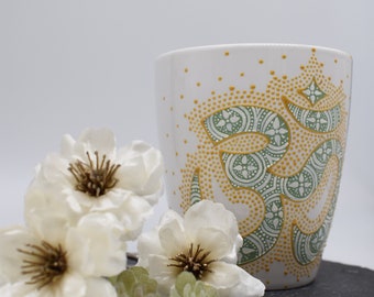 Tasse/tasse « OM » - minutieusement peinte à la main - porcelaine, dot painting, dotwork, Om, yoga, méditation, pleine conscience, cadeau