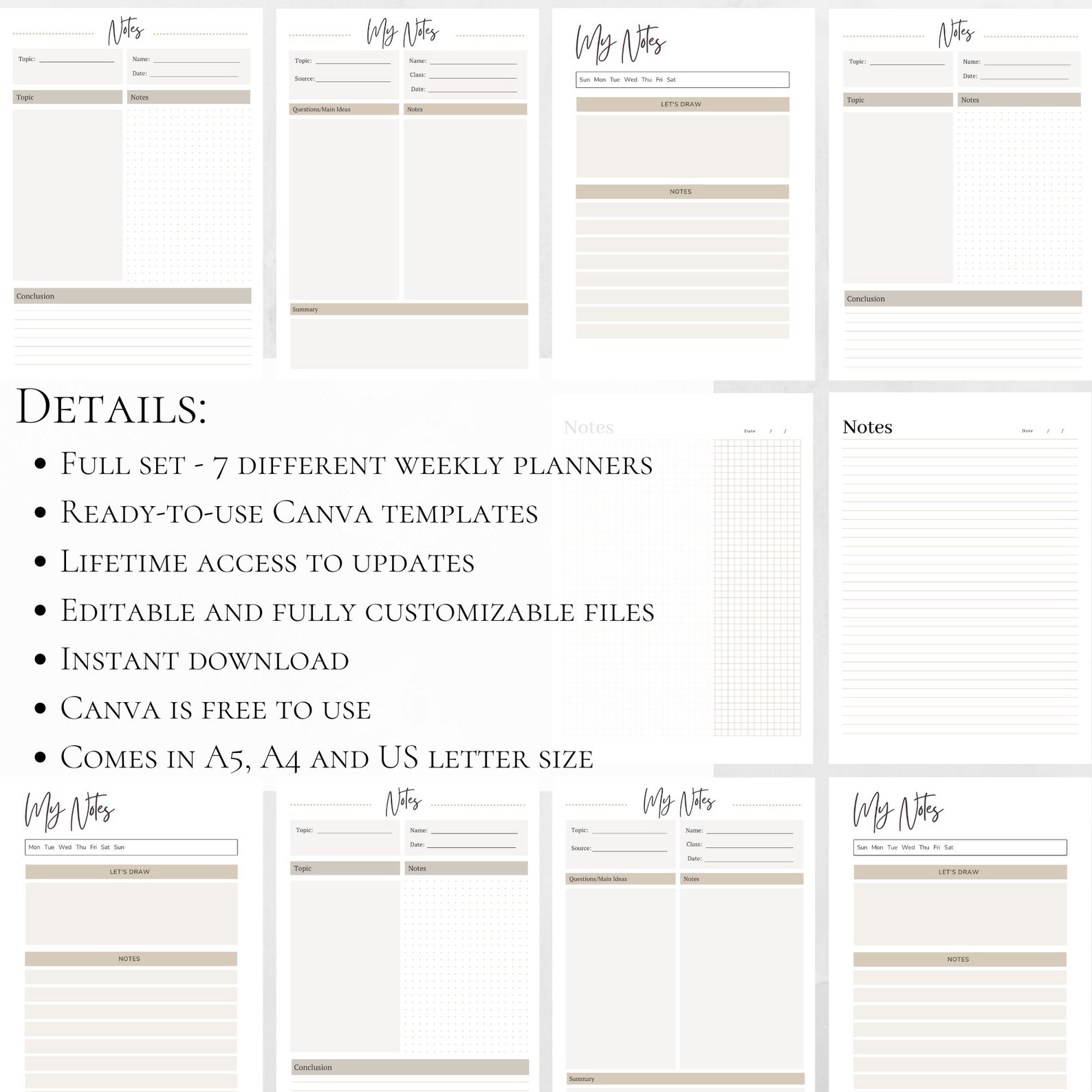Printable Note Pages, Lined Paper, Study Notes, Student Planner ...