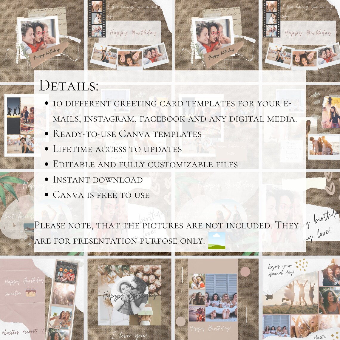 Digital greeting card post Canva template fully customizable Etsy