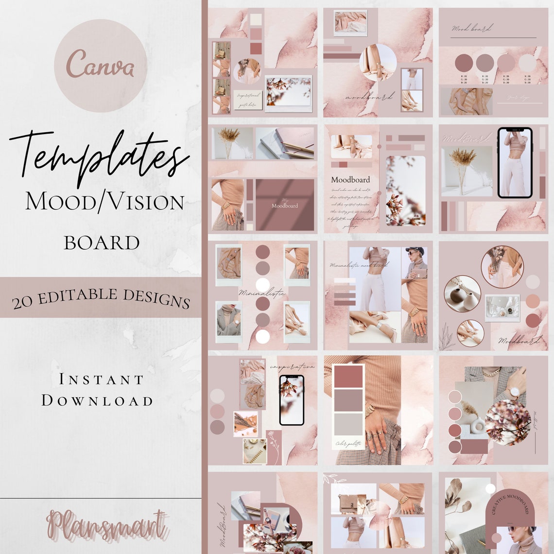 Minimalistic MOOD board templates Canva editable design Etsy