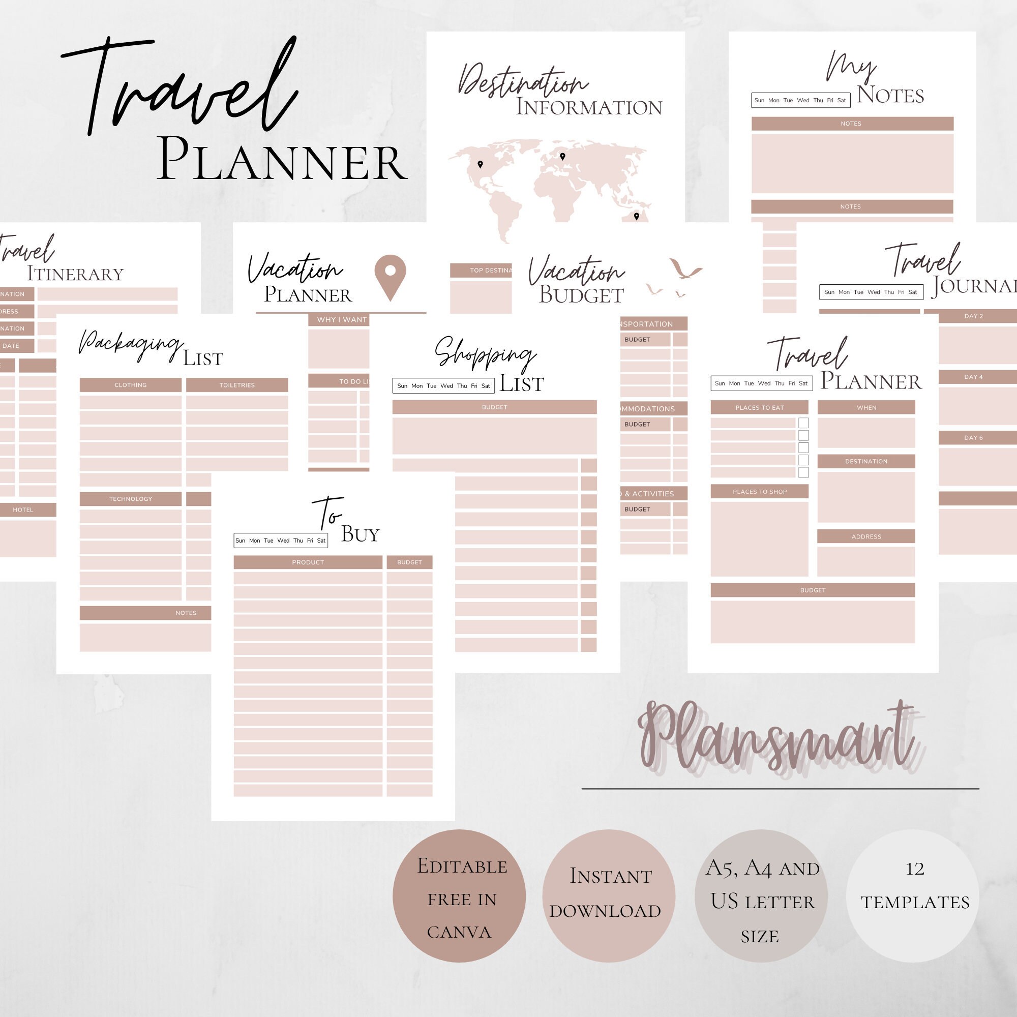 Printable Travel Planner Kit Canva Vacation Organizer Etsy Australia