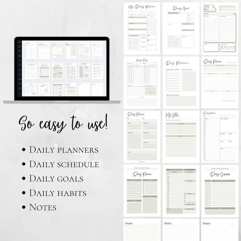 Printable Daily Planner Templates, Canva Customizable Planner Designs, Instant Download Everyday