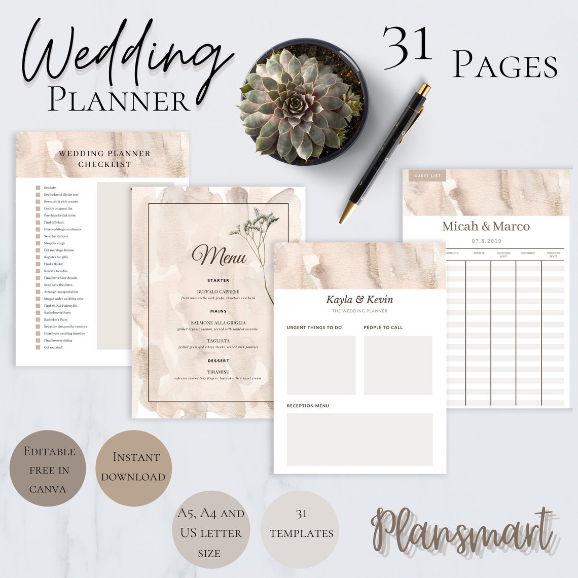 Printable Canva Wedding Planner Kit, Wedding Organizer Bundle Templates, Wedding Mood Board