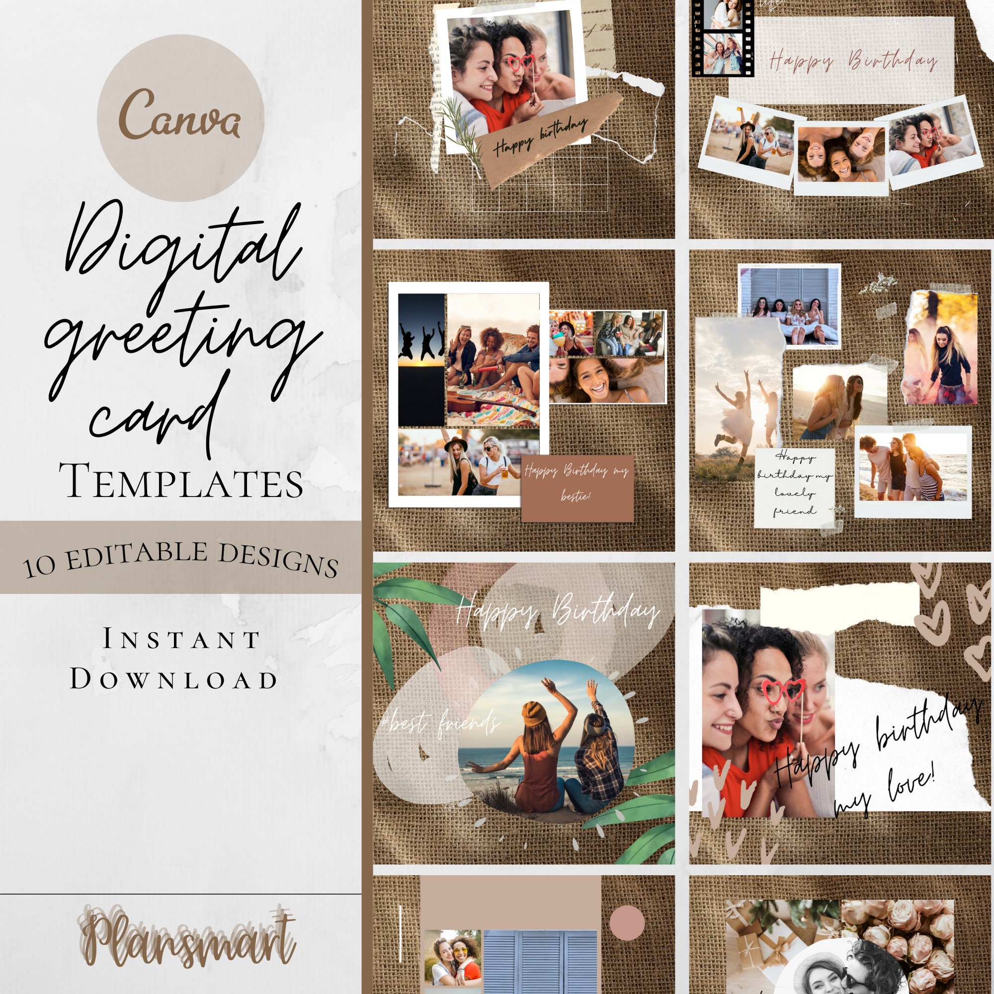 Digital greeting card post Canva template fully customizable Etsy