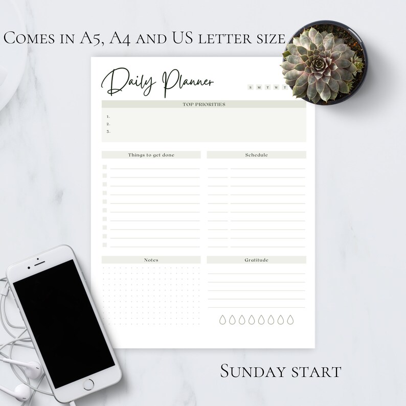 Printable Daily Planner Templates, Canva Customizable Planner Designs
