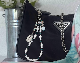 Boho Cowrie Shell Bag Charm – Wooden Bead Purse Accessory
