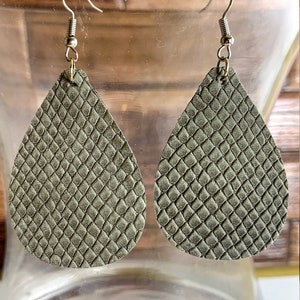 Gray Snakeskin Leather Earrings