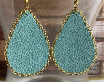 Turquoise Leather Earrings