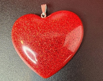 Red Glitter Heart Resin Pendant