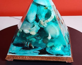 Hidden Lagoon Seashell Resin Pyramid