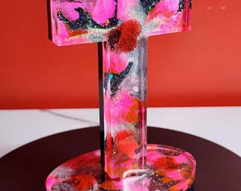 Love at the Cross Handmade Resin Cross with Crystal Hearts