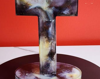 Midnight Glory Handmade Resin Cross with Stand