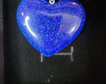 Blue Glitter Heart Resin Necklace