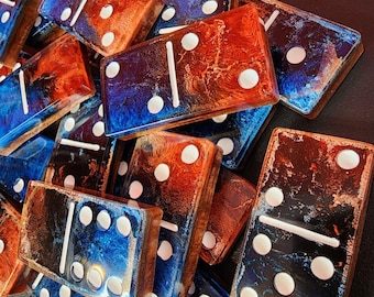 Deluxe Resin Domino — Red, Blue & White Ink-Swirl Edition