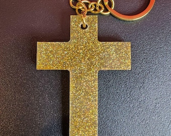 Gold Holographic Cross Keychain