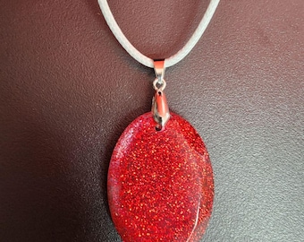 Ruby Red Glitter Resin Necklace