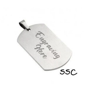 Stainless Steel Dog Tag, Rhodium Plated, Free Laser Engraving
