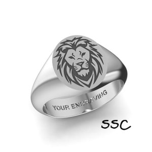 Sterling Silver Oval Lion Signet Ring, Free Engraving