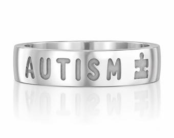 Autism Awareness Sterling Silver Personalized Puzzle Ring