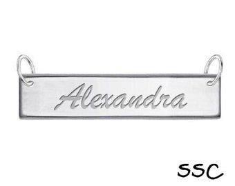 925 Sterling Silver Personalized Bar Pendant, Free Laser Engraving, Multiple Sizes Available