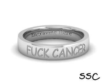Sterling Silver F* Cancer Ring, 4mm, Comfort Fit, Free Engraving