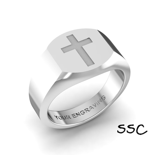 Sterling Silver Religious & Spiritual Signet Ring, Custom Symbols, Free Engraving