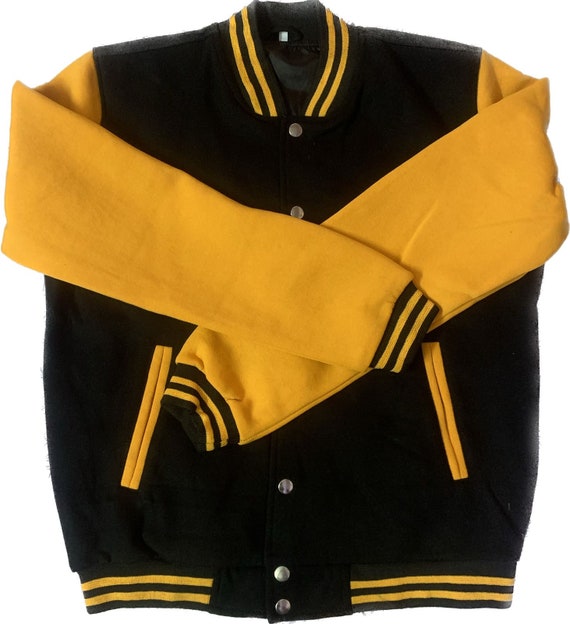 Men's Black and Yellow Bomber Varsity Jacket
