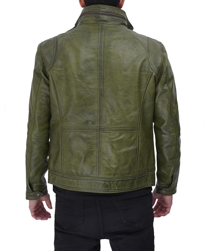 Handmade Men's Green Distressed Leather Jacket Free - Etsy