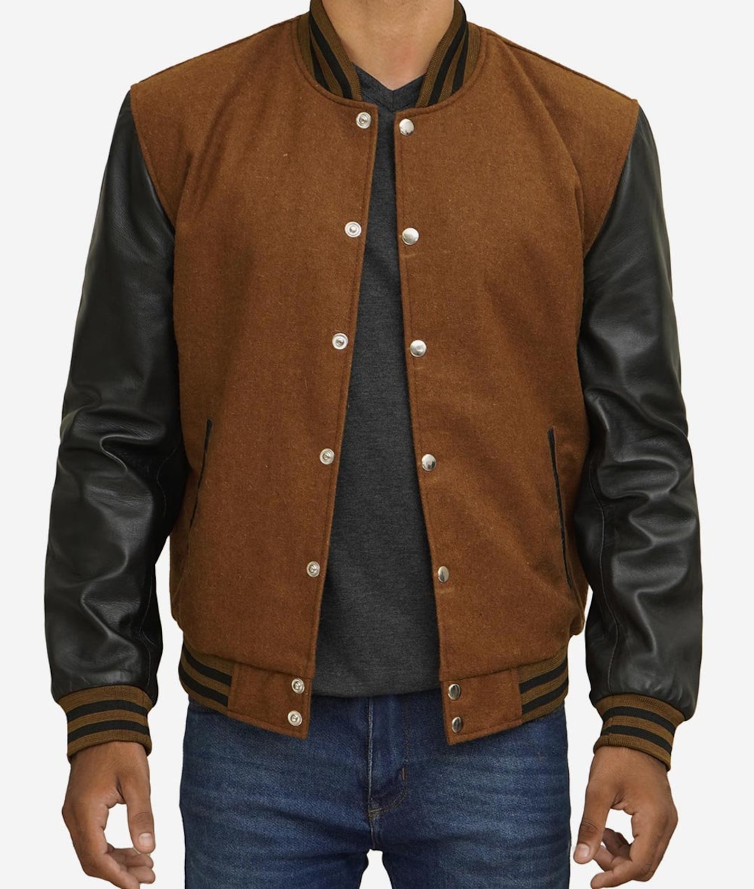 patches mixed leather varsity blouson