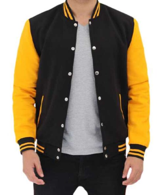 Men's Black and Yellow Baseball Varsity Bomber Lightweight - Etsy