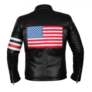 Men's Black Cafe Racer USA Flag Motorcycle Leather Jacket - Etsy