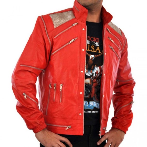 MJ Beat It Michael Jackson Thriller Rouge Veste en cuir-expédition rapide MJ Beat It Michael Jackson Thriller Rouge Veste en cuir-expédition rapide