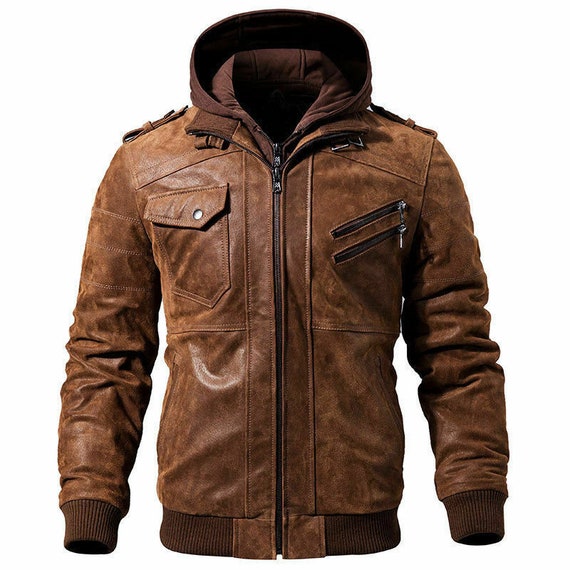 Men Vintage Distressed Brown Leather Motorcycle Jacket with | Etsy