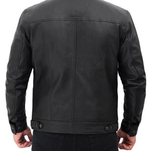 Men's Black Trucker Shirt Style Lambskin Leather Jacket - Etsy