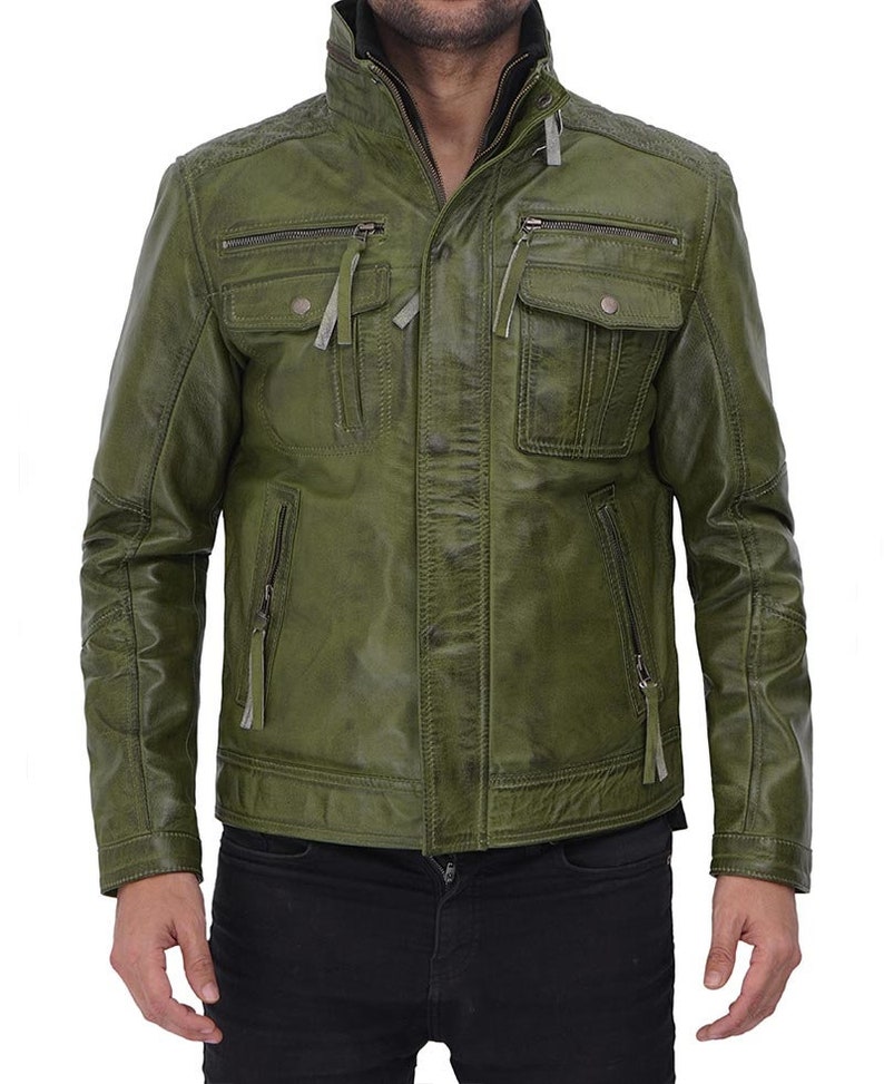 Handmade Men's Green Distressed Leather Jacket Free - Etsy