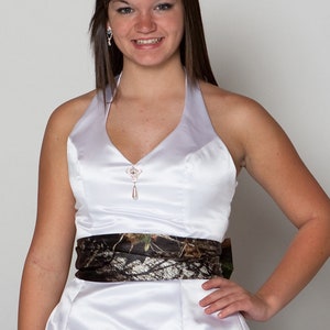 Halter White Wedding Gown, With Camo Your Choice Train image 3