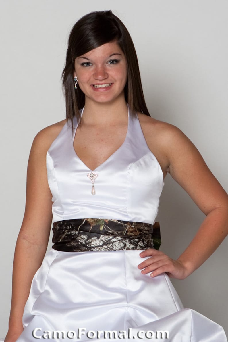 Halter White Wedding Gown, With Camo Your Choice Train image 3