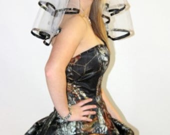 White Camo Trimmed Veil: Shoulder Length (Choose Your Camo Print)