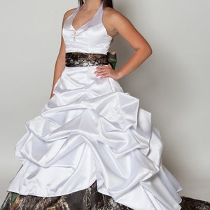 Halter White Wedding Gown, With Camo Your Choice Train Mossy Oak