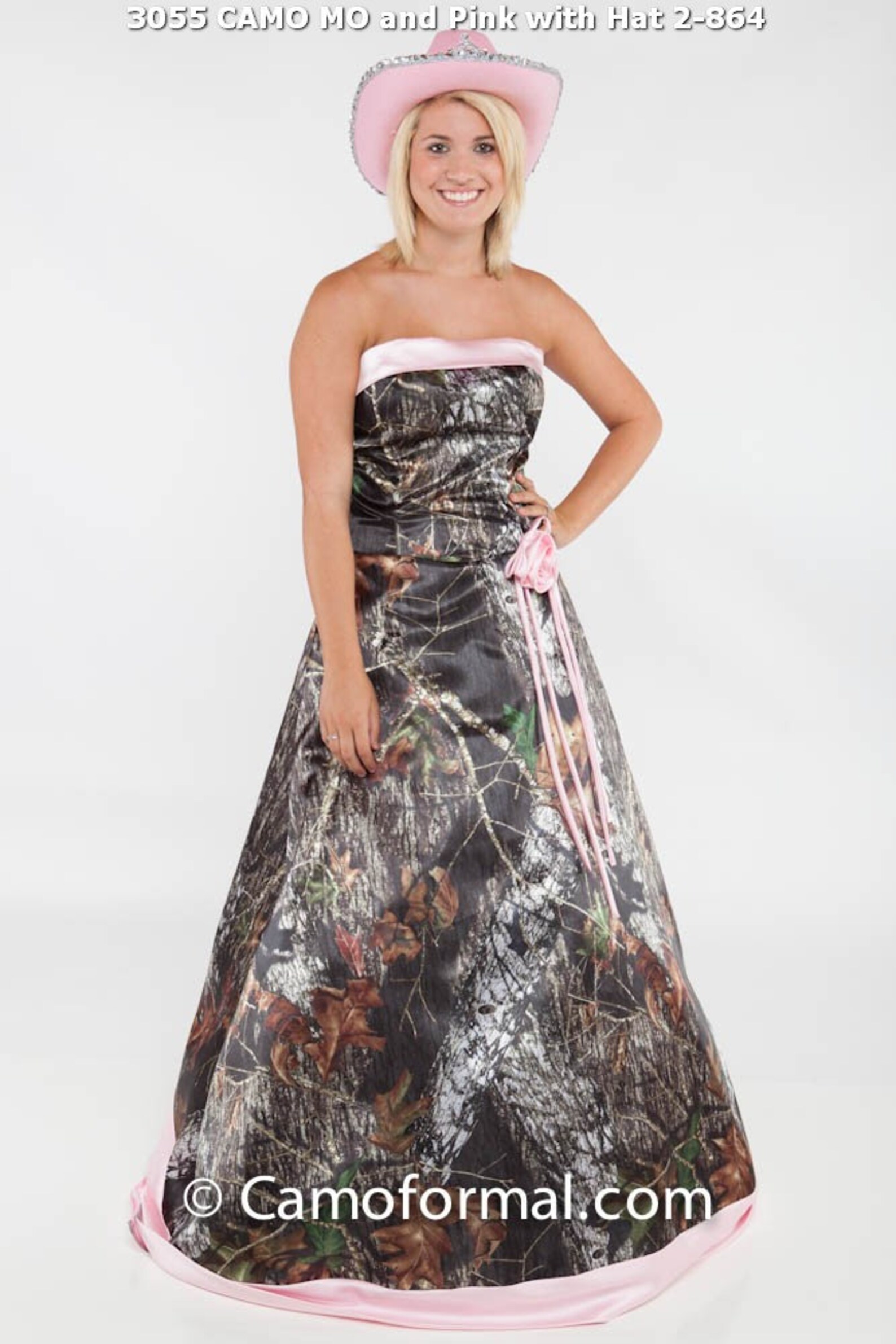 Mossy Oak Wedding Gown With Pink Trim and Detachable Train Etsy