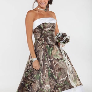 Strapless Hi-Low Camo Wedding Gown With Train