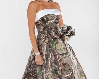 Strapless Hi-Low Camo Wedding Gown With Train