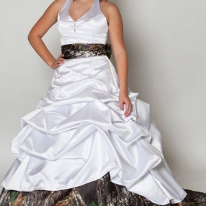 Halter White Wedding Gown, With Camo Your Choice Train image 4