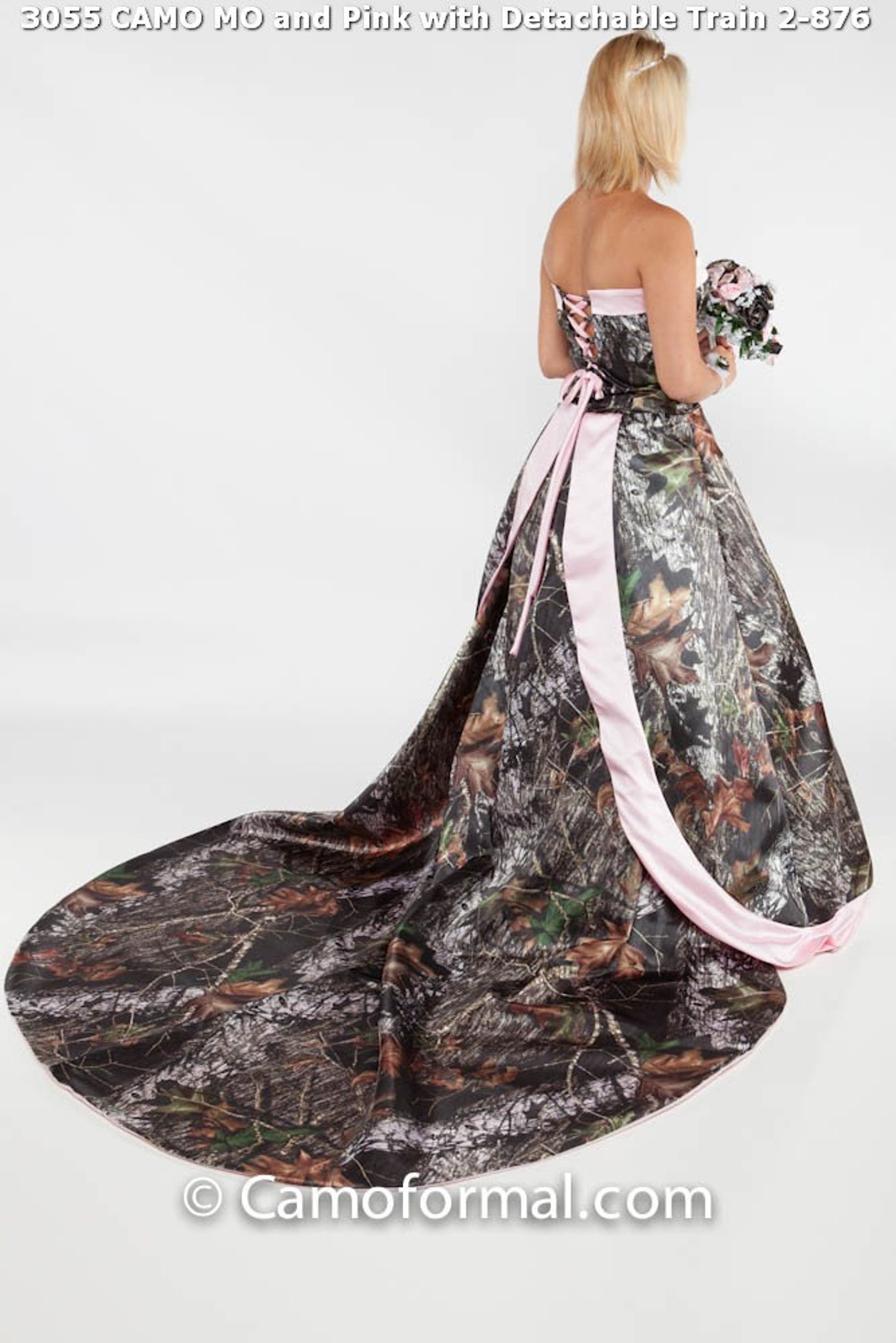 Mossy Oak Wedding Gown With Pink Trim and Detachable Train Etsy
