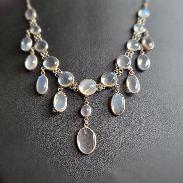 Gorgeous Edwardian era moonstone and silver festoon necklace