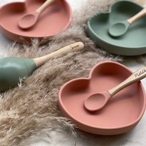 Personalized silicone heart plate set with spoon