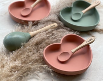 Personalized silicone heart plate set with spoon